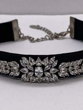 Aldo Black Velvet with Crystal Embellished Choker Necklace